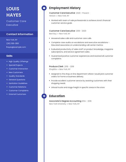 Customer Care Executive Resume