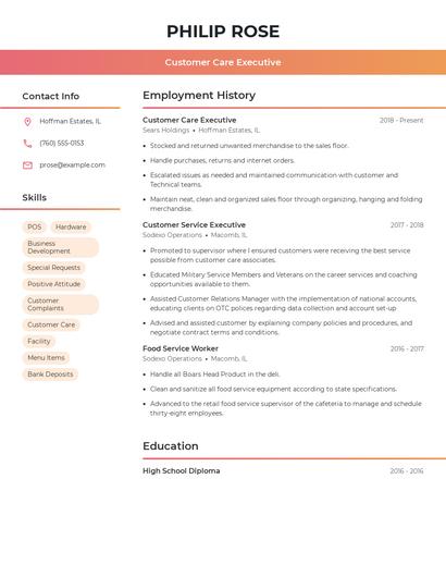Customer Care Executive Resume