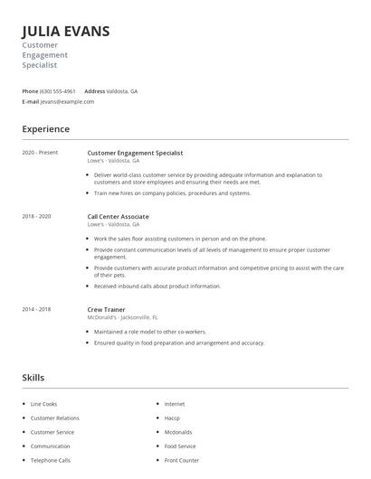 Customer Engagement Specialist Resume