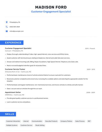 Customer Engagement Specialist Resume