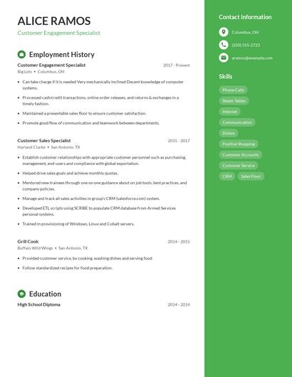 Customer Engagement Specialist Resume