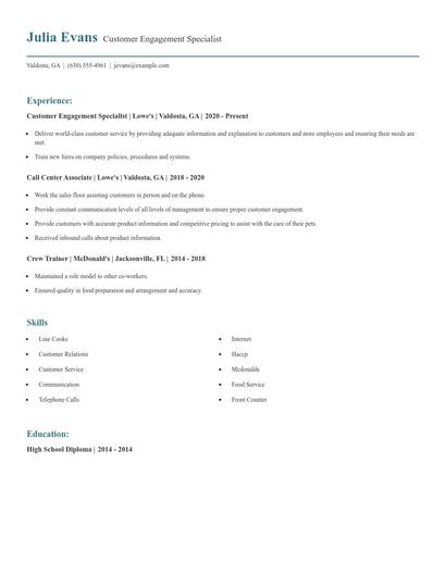Customer Engagement Specialist Resume