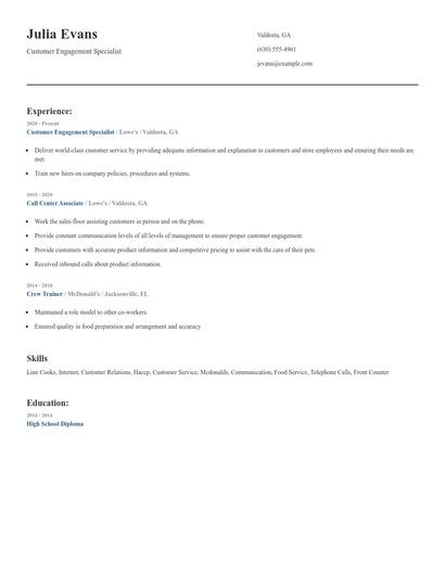 Customer Engagement Specialist Resume