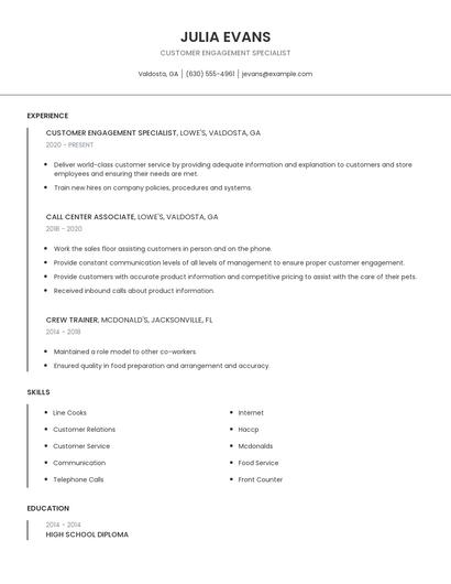 Customer Engagement Specialist Resume