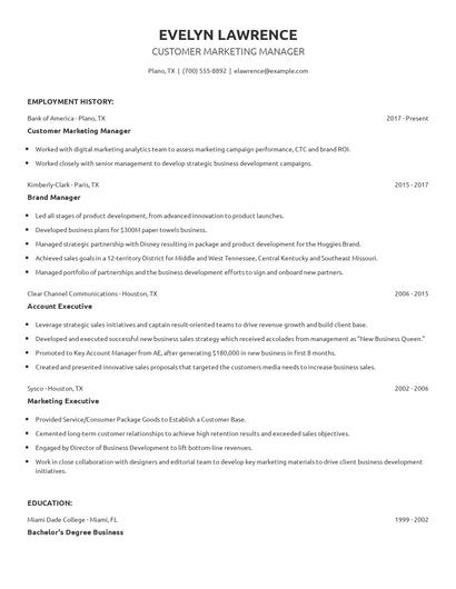 Customer Marketing Manager Resume