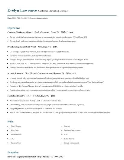 Customer Marketing Manager Resume