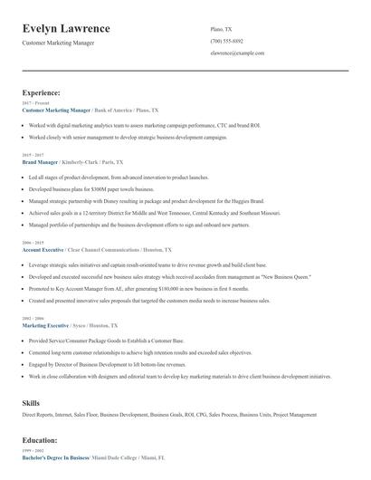 Customer Marketing Manager Resume