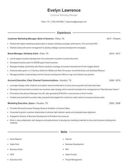 Customer Marketing Manager Resume