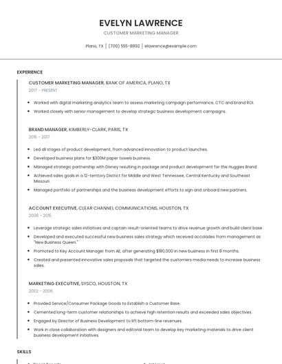 Customer Marketing Manager Resume