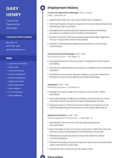 Customer Operations Manager Resume