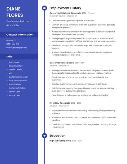 Customer Relations Associate Resume