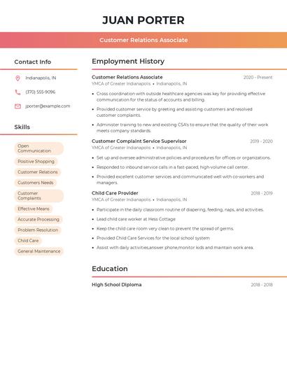 Customer Relations Associate Resume