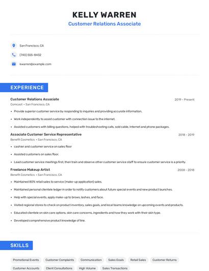 Customer Relations Associate Resume