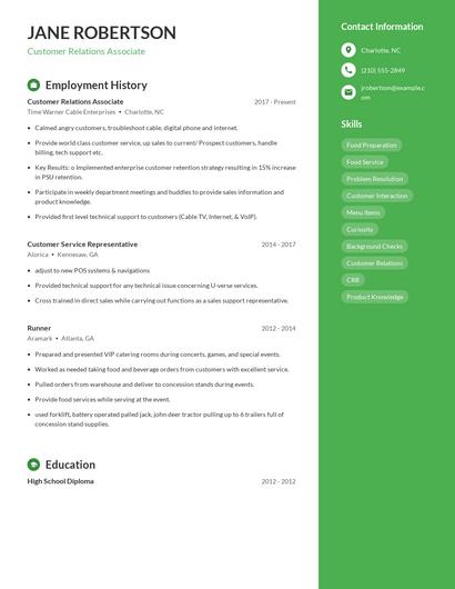 Customer Relations Associate Resume