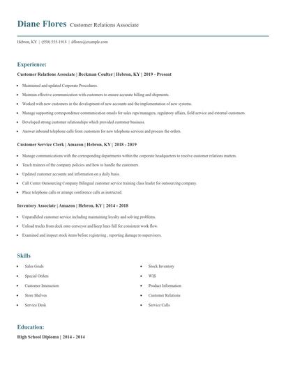 Customer Relations Associate Resume