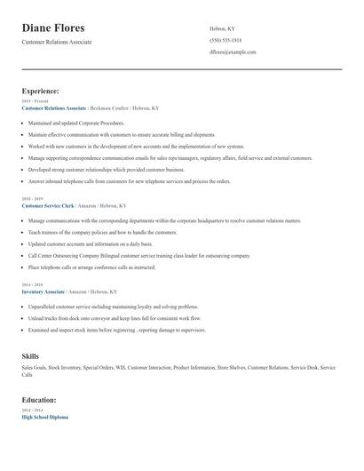 Customer Relations Associate Resume