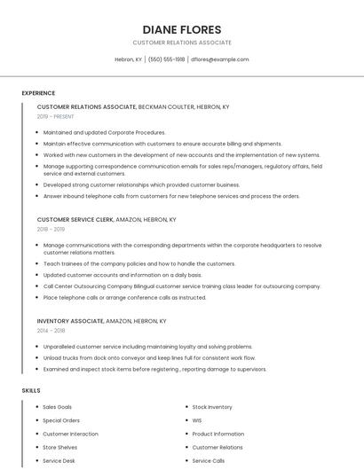 Customer Relations Associate Resume