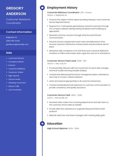 Customer Relations Coordinator Resume
