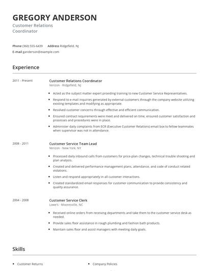 Customer Relations Coordinator Resume
