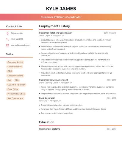 Customer Relations Coordinator Resume