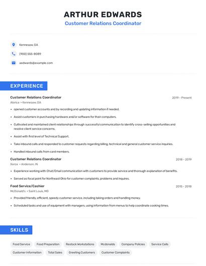 Customer Relations Coordinator Resume