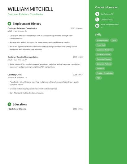 Customer Relations Coordinator Resume