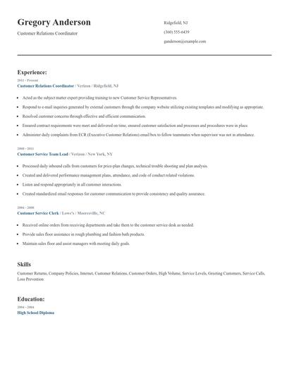 Customer Relations Coordinator Resume