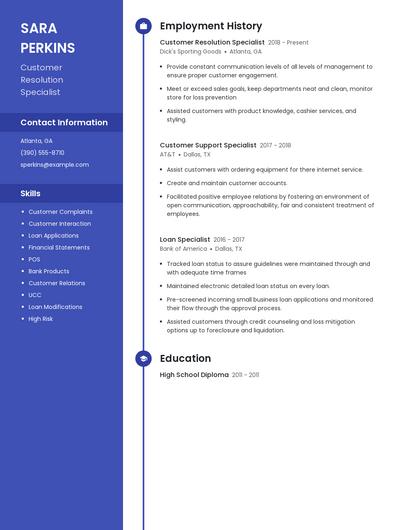 Customer Resolution Specialist Resume