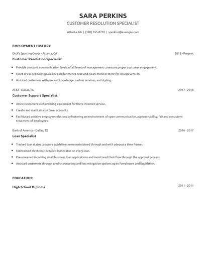 Customer Resolution Specialist Resume