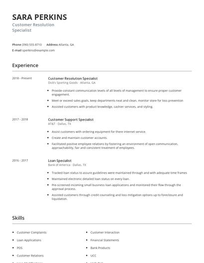 Customer Resolution Specialist Resume