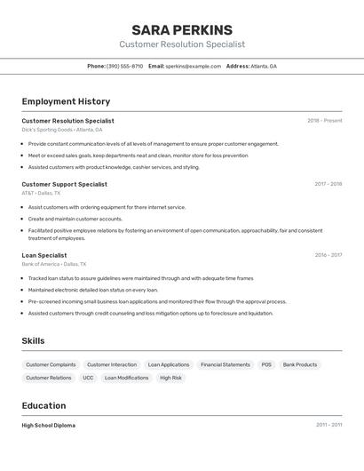 Customer Resolution Specialist Resume