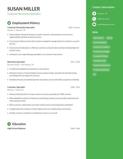 Customer Resolution Specialist Resume