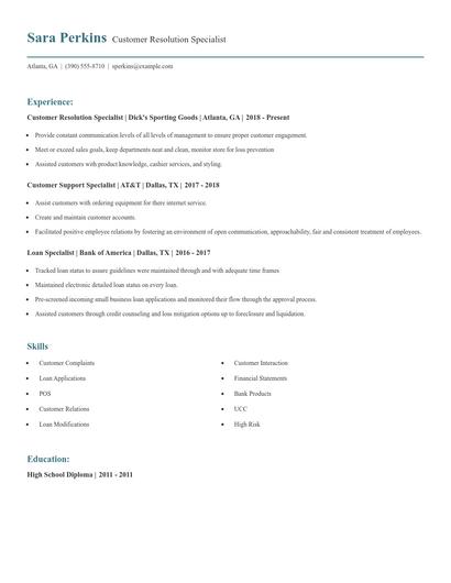Customer Resolution Specialist Resume