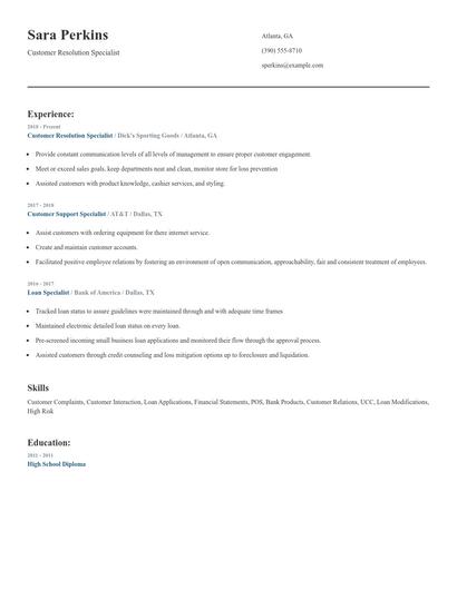 Customer Resolution Specialist Resume