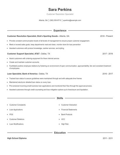 Customer Resolution Specialist Resume