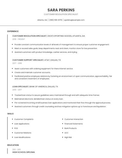 Customer Resolution Specialist Resume