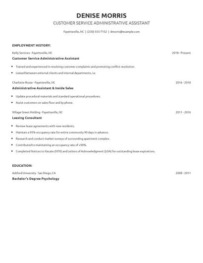 Customer Service Administrative Assistant Resume