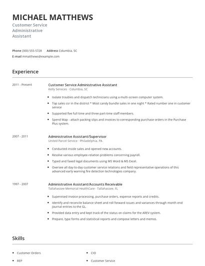 Customer Service Administrative Assistant Resume