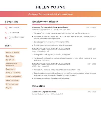 Customer Service Administrative Assistant Resume