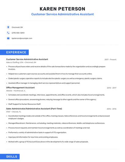 Customer Service Administrative Assistant Resume