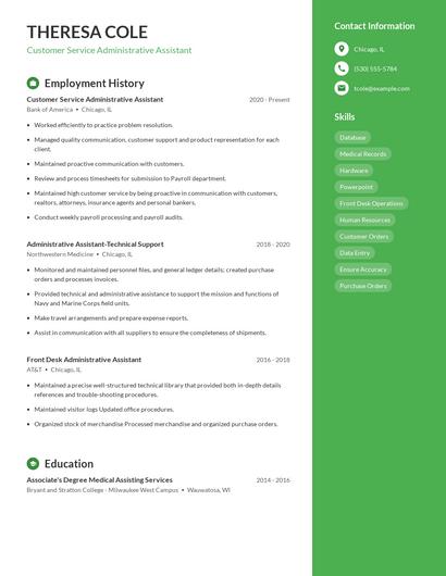 Customer Service Administrative Assistant Resume