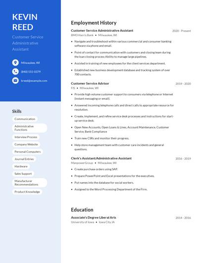 Customer Service Administrative Assistant Resume