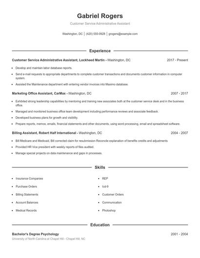 Customer Service Administrative Assistant Resume