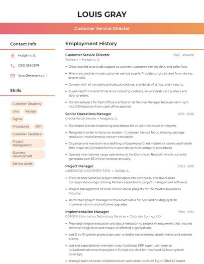 Customer Service Director Resume
