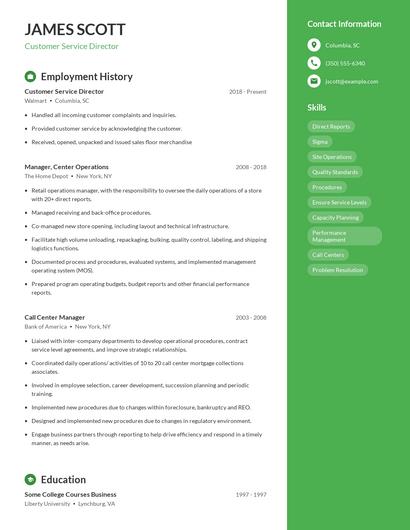 Customer Service Director Resume