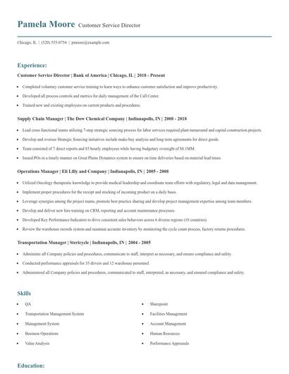 Customer Service Director Resume