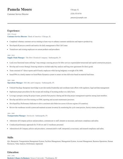 Customer Service Director Resume