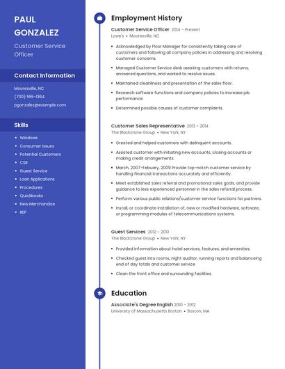Customer Service Officer Resume