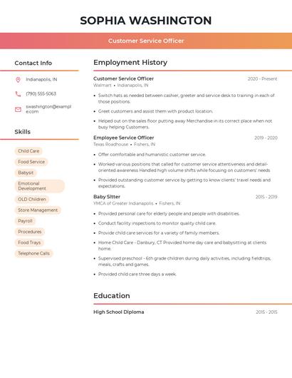 Customer Service Officer Resume