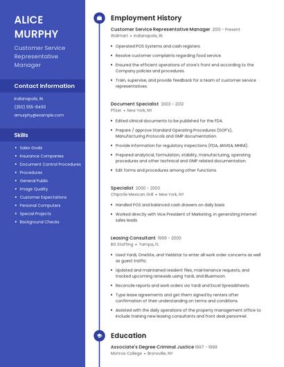 Customer Service Representative Manager Resume